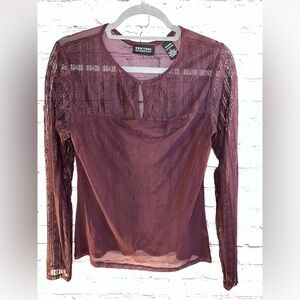 New York & Company burgundy Graphic Fitted Blouse